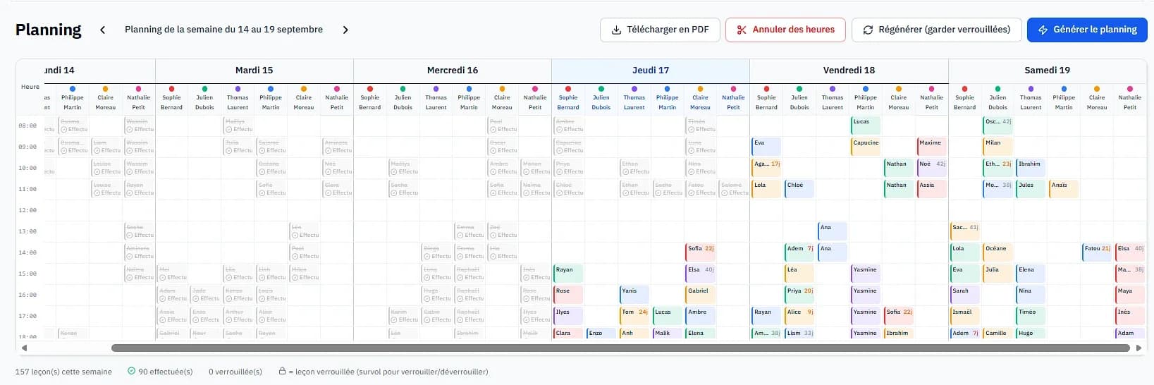 Planning hebdomadaire généré automatiquement, toutes les journées remplies