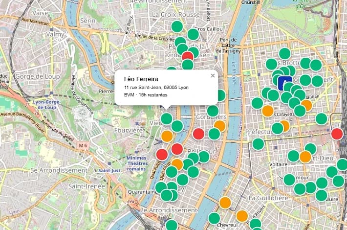 Carte des élèves géolocalisés avec fiche élève au clic
